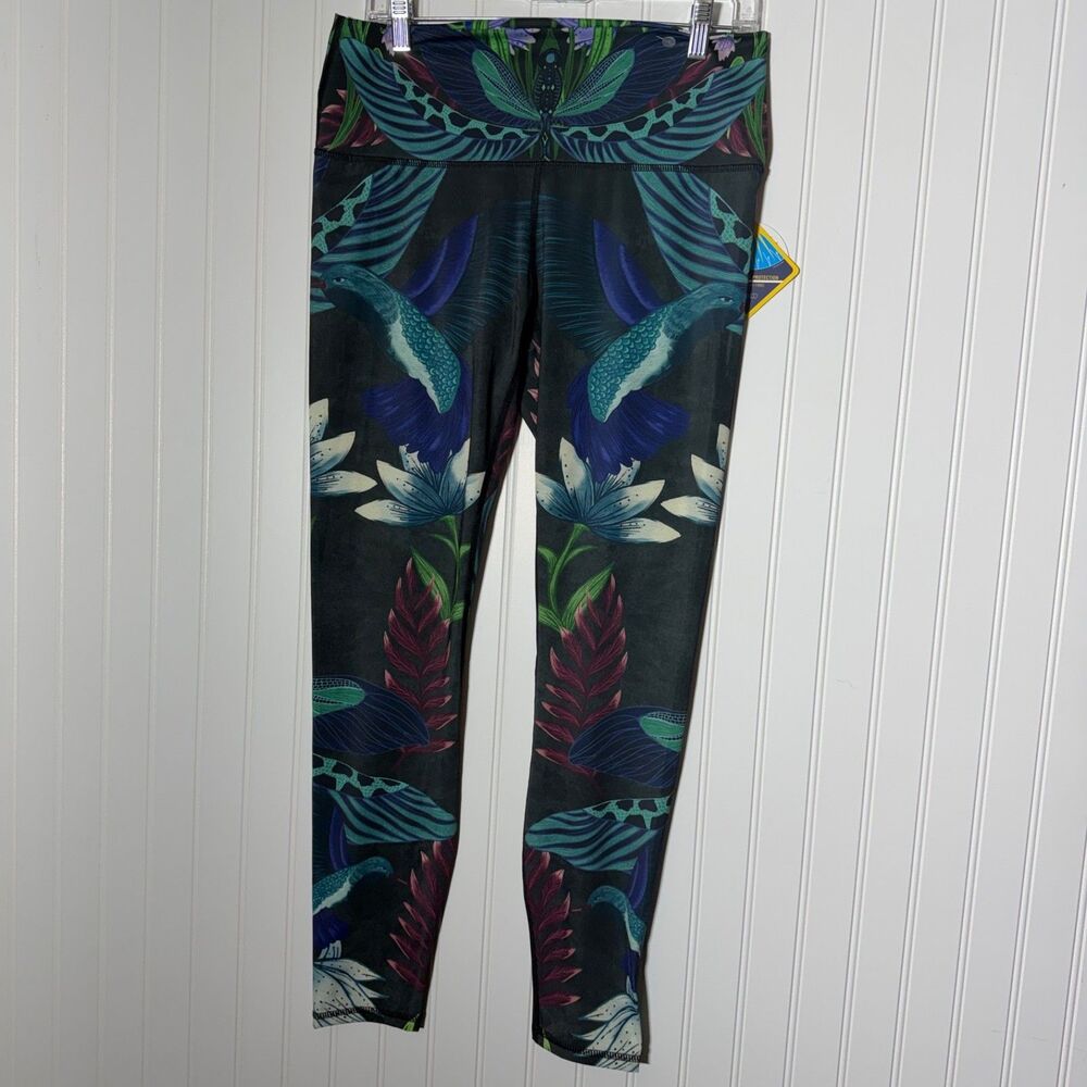 Yoga Democracy Leggings Bird Floral Womens Size XXL Performance UV Protection